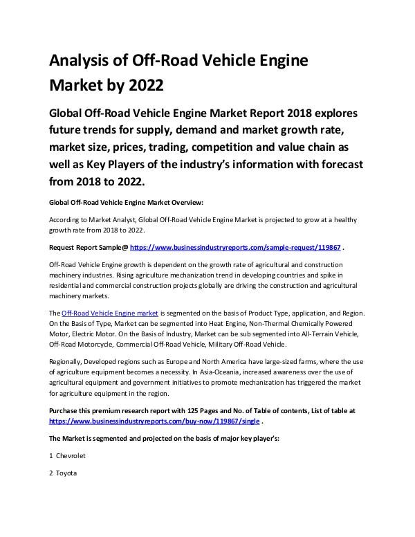 Market Analysis Report Off-Road Vehicle Engine Market 2018 - 2022