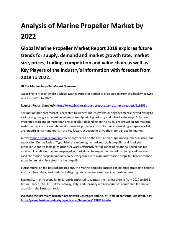 Market Analysis Report Marine Propeller Market 2018 - 2022