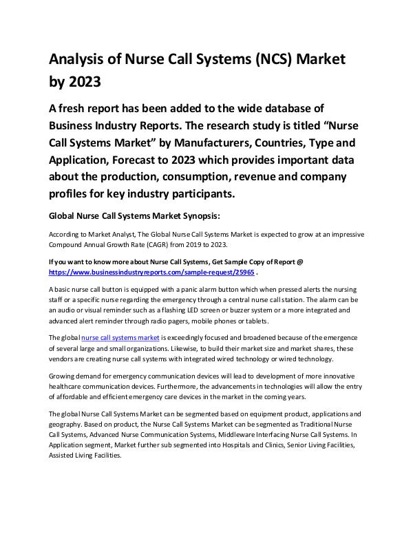 Market Analysis Report Nurse Call Systems (NCS) Market