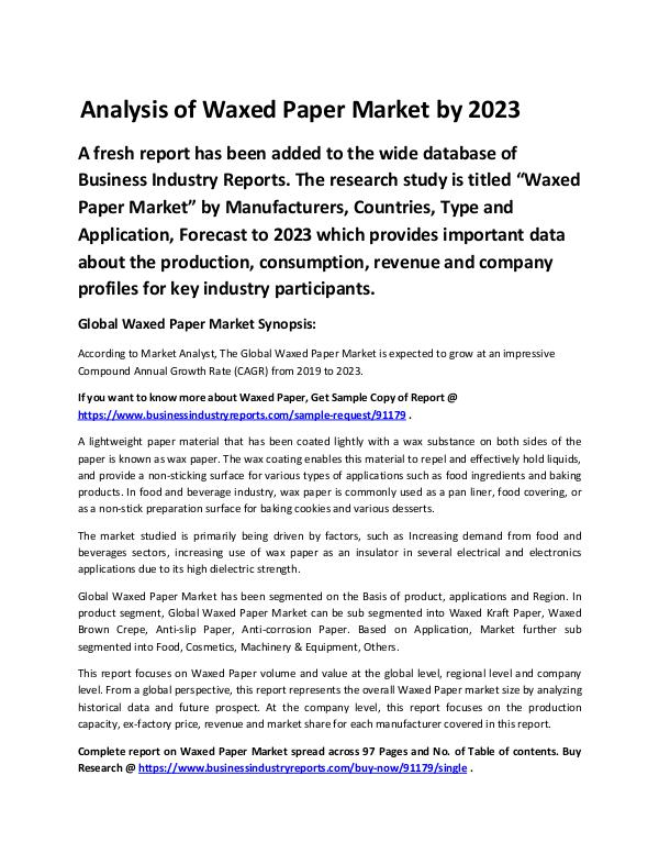 Waxed Paper Market Report 2019