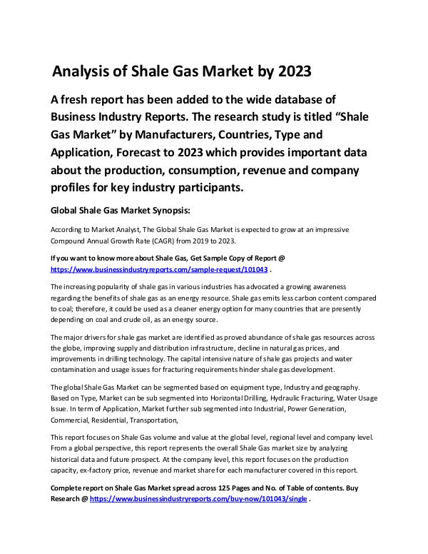 Market Analysis Report Global Shale Gas Market Report 2019 - 2023