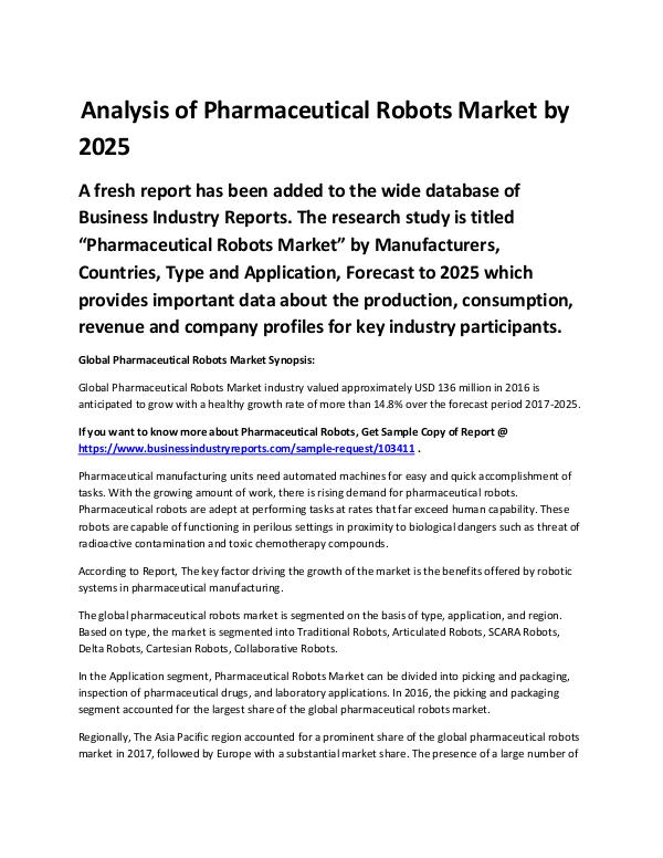 Pharmaceutical Robots Market 2019 - 2023