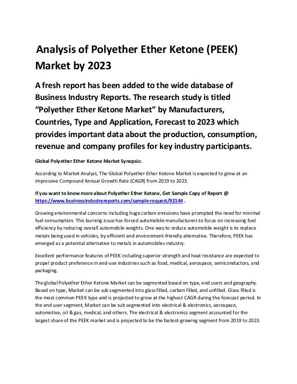 Market Analysis Report Polyether Ether Ketone (PEEK) Market
