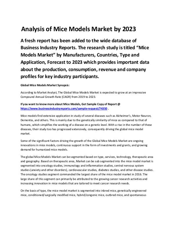 Market Analysis Report Mice Models Market 2019 - 2023