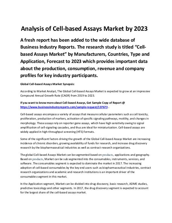Market Analysis Report Global Cell-based Assays Market 2019 – 2023