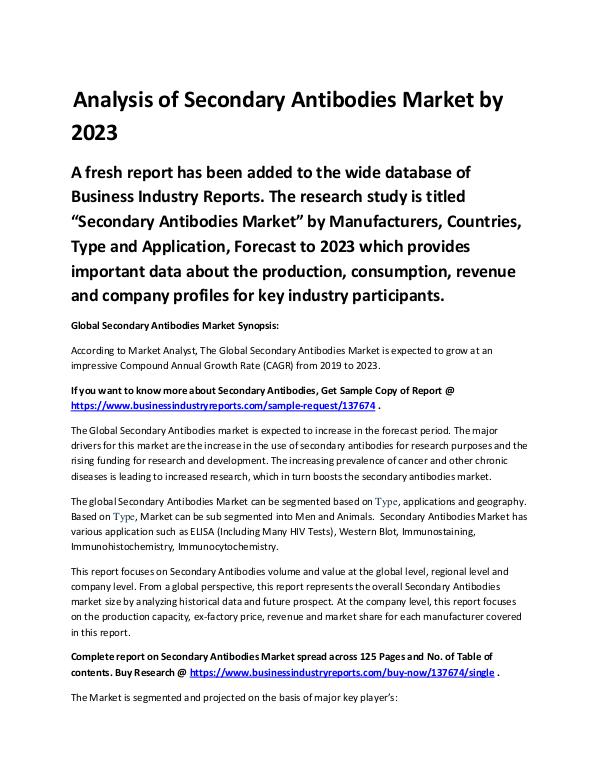Market Analysis Report Global Secondary Antibodies Market 2019 – 2023