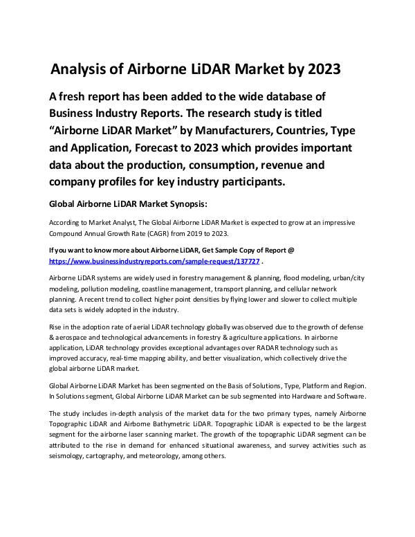 Market Analysis Report Global Airborne LiDAR Market Report 2019