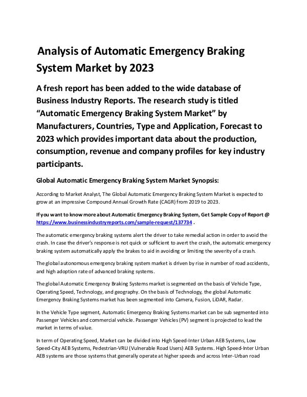 Automatic Emergency Braking System Market Report 2