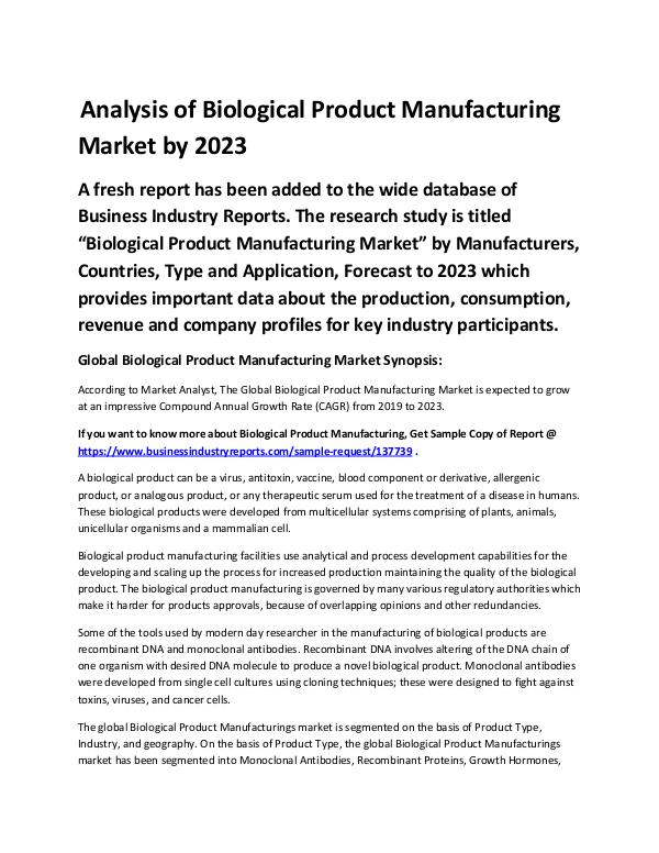 Market Analysis Report Biological Product Manufacturing Market