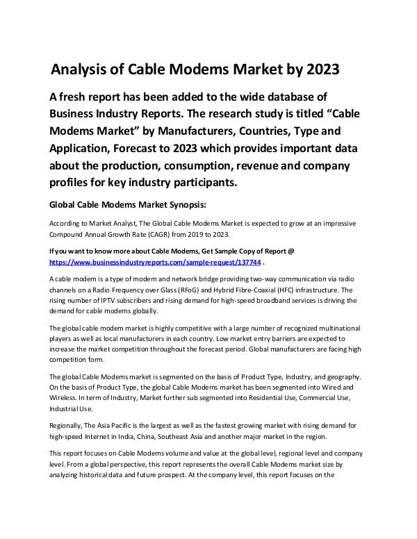 Market Analysis Report Global Cable Modems Market Report 2019