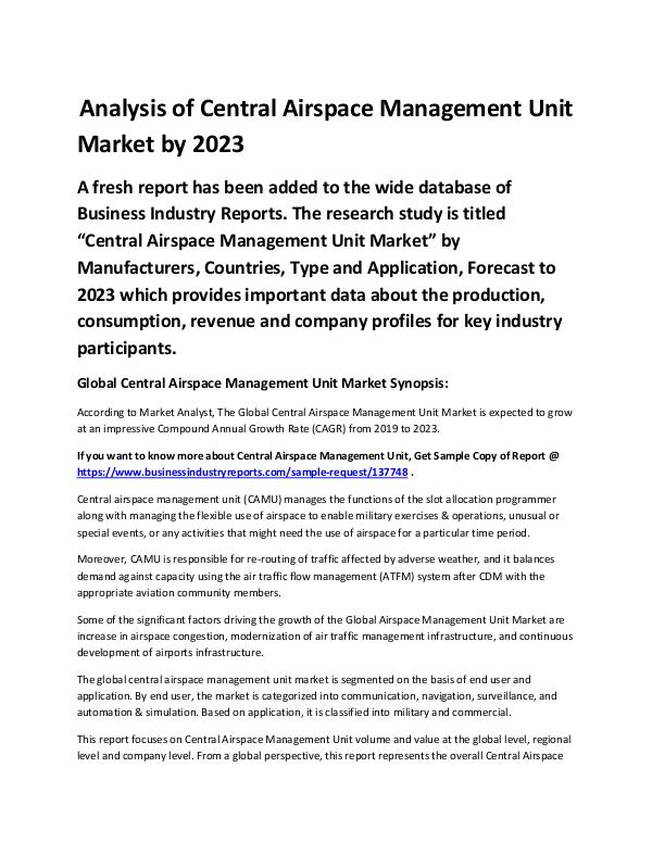Market Analysis Report Global Central Airspace Management Unit Market