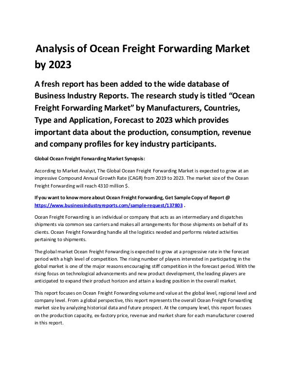 Market Analysis Report Global Ocean Freight Forwarding Market Report 2019
