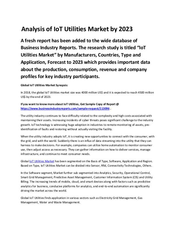 Market Analysis Report IoT Utilities Market 2019 - 2023