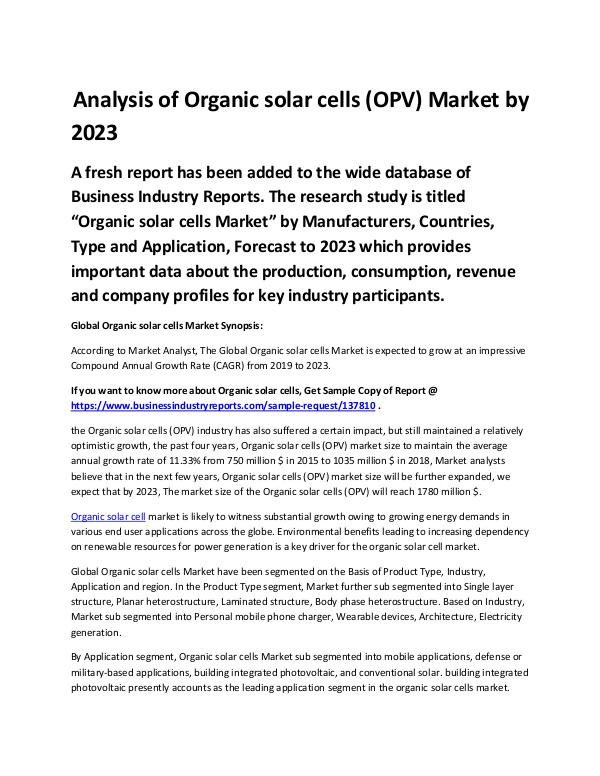 Market Analysis Report Global Organic solar cells (OPV) Market