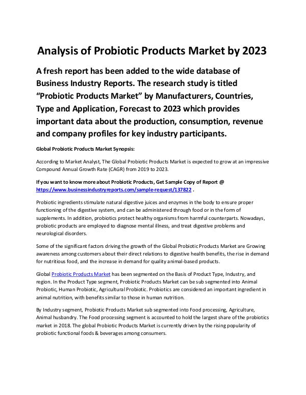 Market Analysis Report Probiotic Products Market
