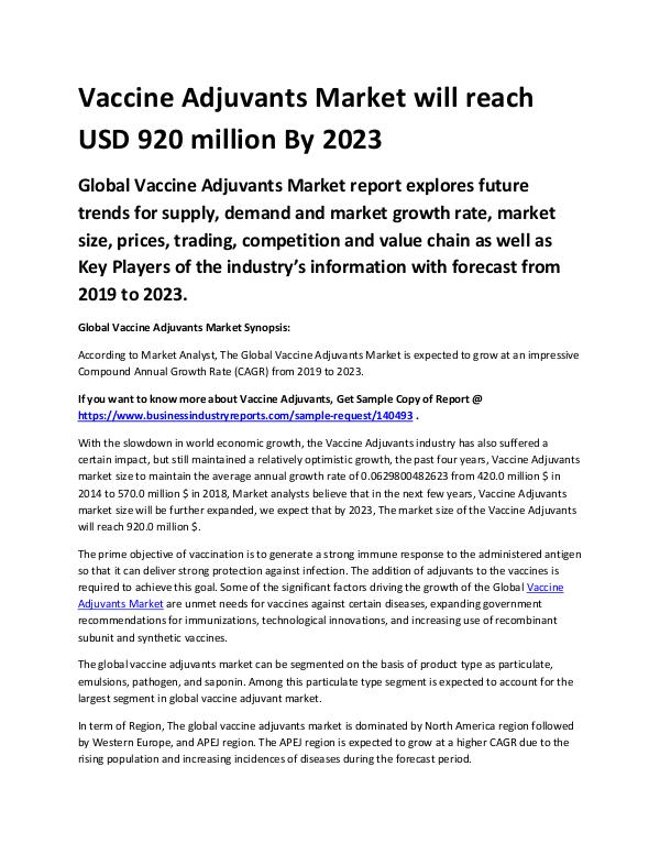 Market Analysis Report Vaccine Adjuvants Market 2019 - 2023
