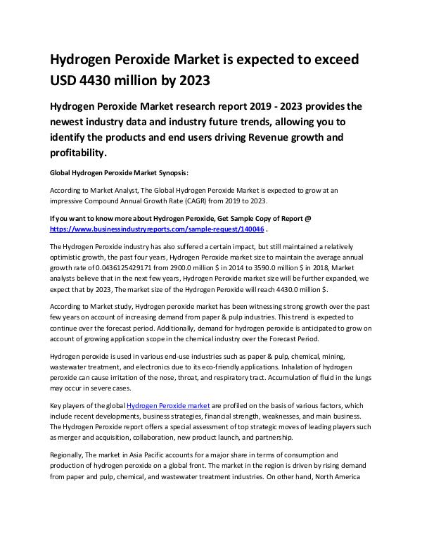 Market Analysis Report Hydrogen Peroxide Market 2019 - 2023