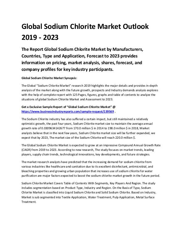 Market Analysis Report Global Sodium Chlorite Market Outlook 2019 - 2023