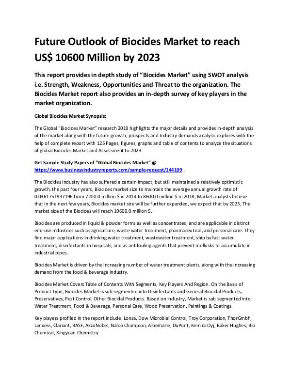 Market Analysis Report Future Outlook of Biocides Market