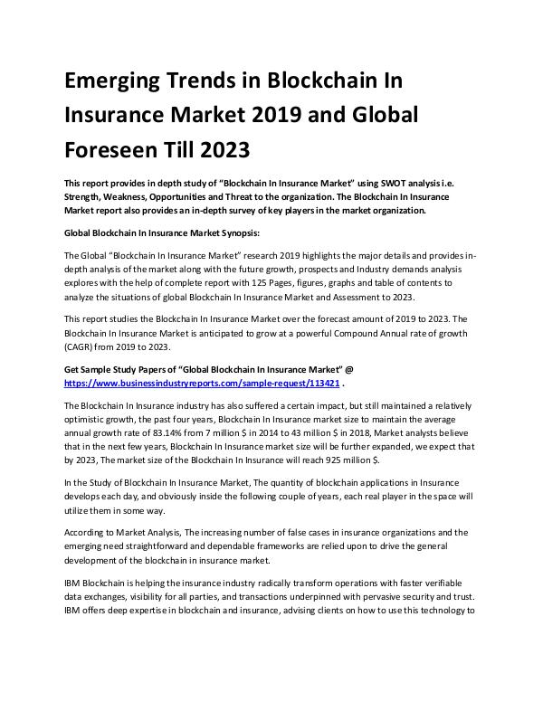 Market Analysis Report Blockchain In Insurance Market