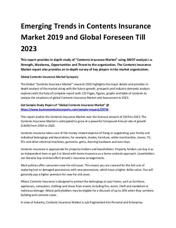 Market Analysis Report contents insurance market 2019