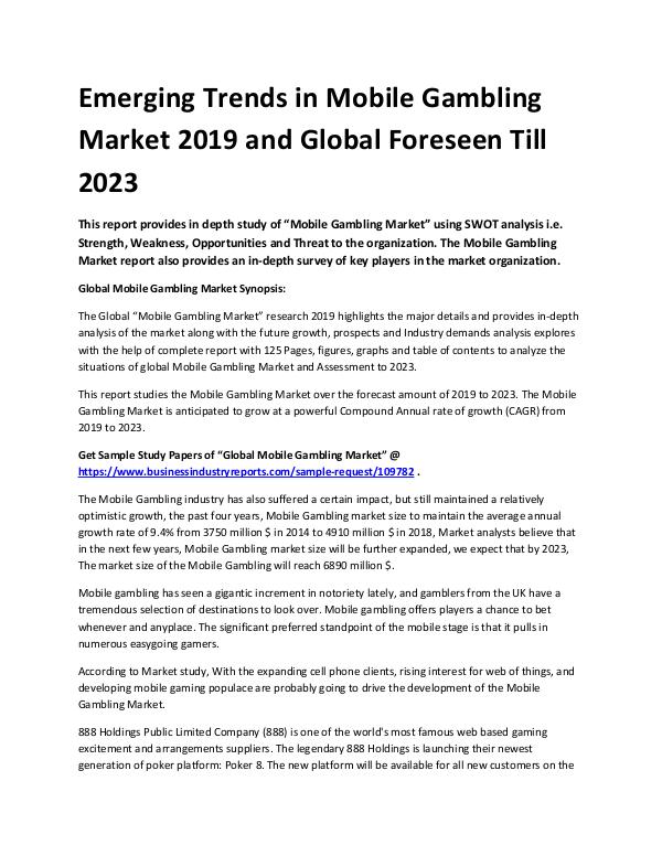 Market Analysis Report Emerging trends in mobile gambling market 2019