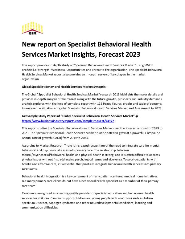 Specialist Behavioral Health Services Market
