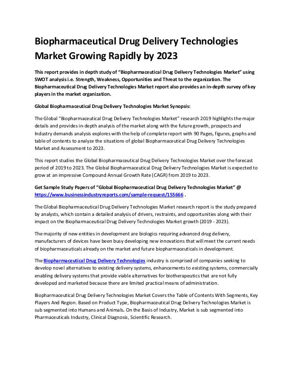 Market Analysis Report Biopharmaceutical Drug Delivery Technologies