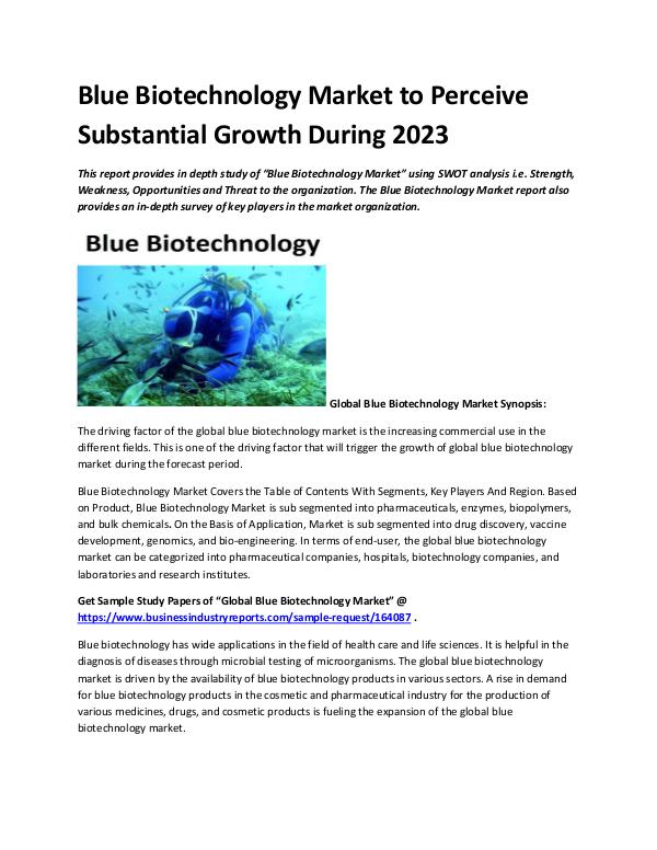 Market Analysis Report Blue Biotechnology Market Report 2019