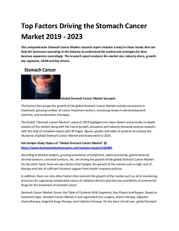 Market Analysis Report Stomach Cancer Market 2019