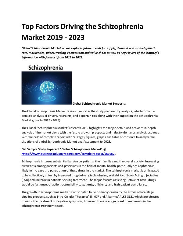 Market Analysis Report Schizophrenia Market  2019