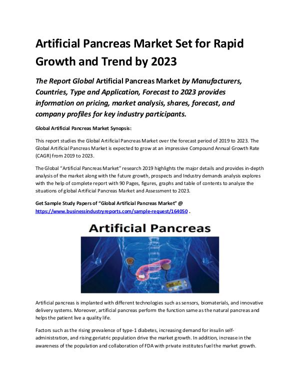 Market Analysis Report Artificial Pancreas Market 2019