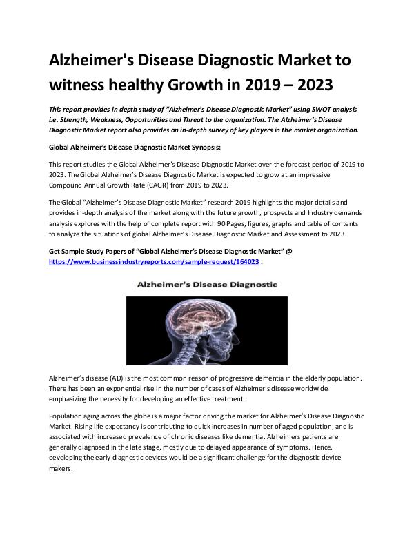 Market Analysis Report Alzheimer's Disease Diagnostic Market 2019