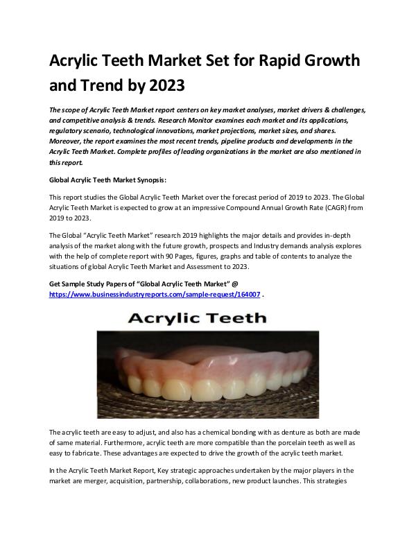 Market Analysis Report Acrylic Teeth Market 2019