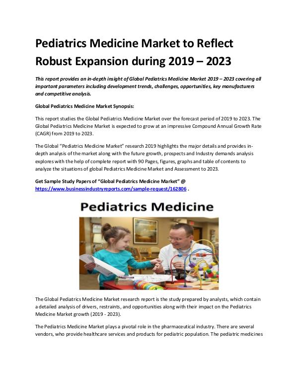 Market Analysis Report Pediatrics Medicine Market 2019