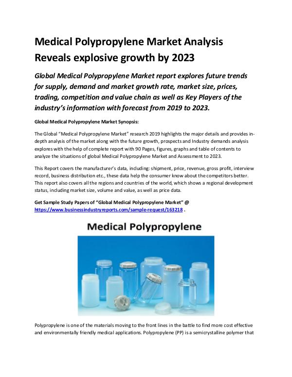 Market Analysis Report Medical Polypropylene Market 2019