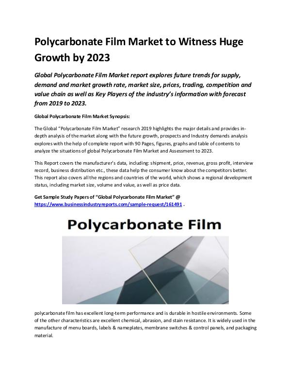 Market Analysis Report Polycarbonate film market 2019