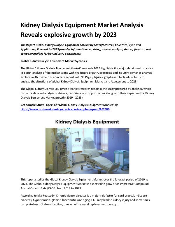 Market Analysis Report Kidney Dialysis Equipment Market 2019