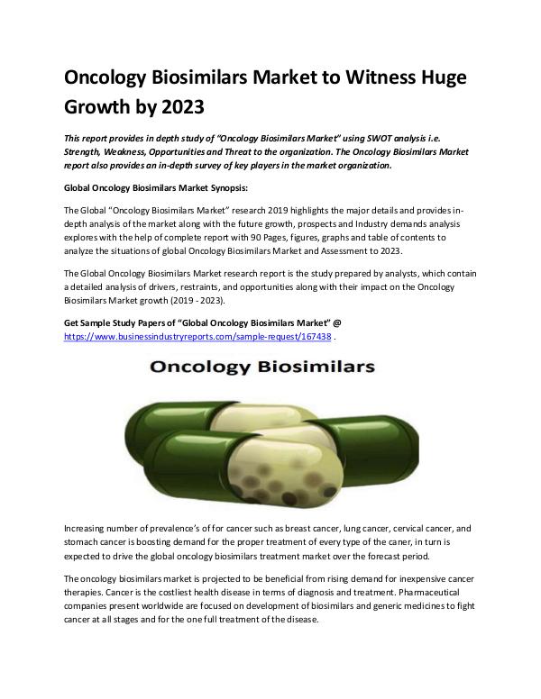 Market Analysis Report Oncology Biosimilars Market 2019