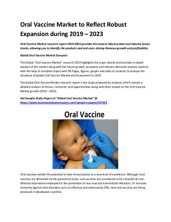 Market Analysis Report Oral Vaccine Market 2019