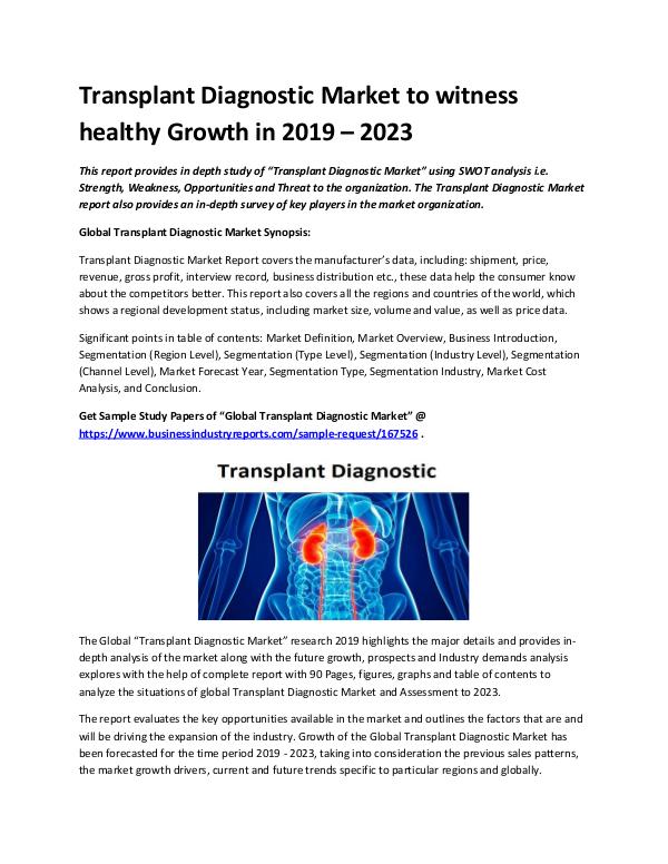 Market Analysis Report Transplant Diagnostic Market