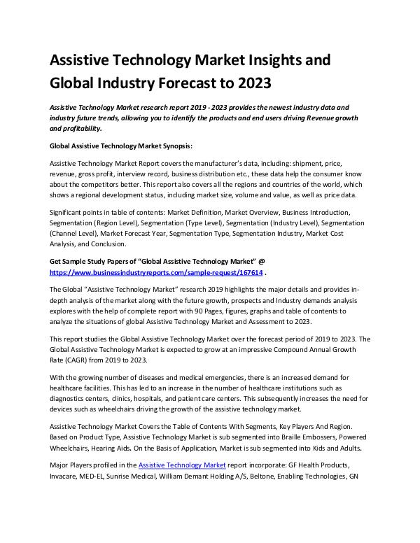 Market Analysis Report Assistive Technology Market 2019 - 2023