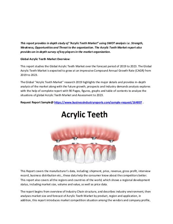 Market Analysis Report Acrylic Teeth Market 2019 - 2023
