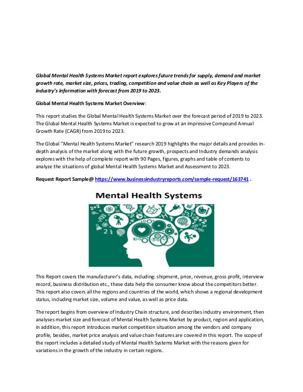 Market Analysis Report Mental Health Systems Market 2019 - 2023