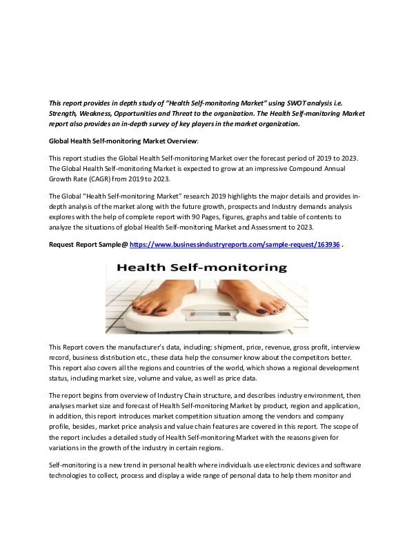 Health Self-monitoring Market 2019 - 2023