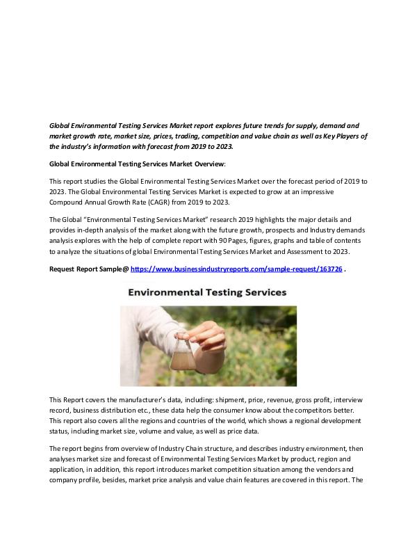 Market Analysis Report Environmental Testing Services Market 2019 - 2023