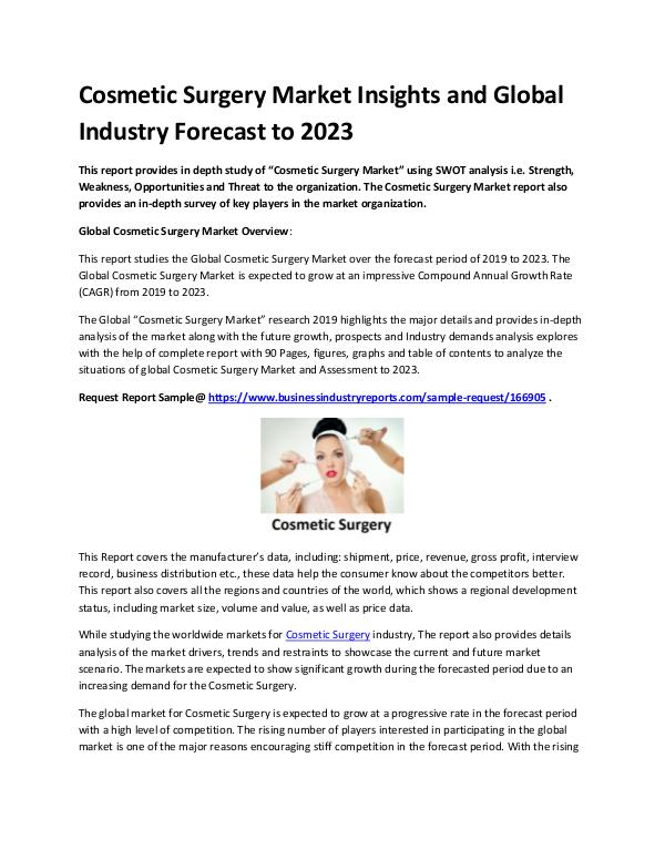 Market Analysis Report Cosmetic Surgery Market Report 2019