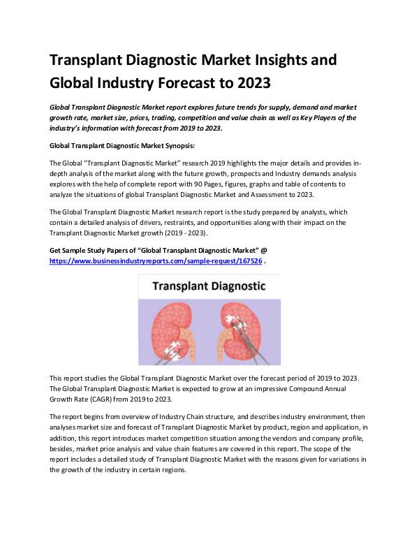 Market Analysis Report Transplant Diagnostic Market Report 2019
