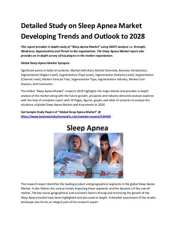Market Analysis Report Sleep Apnea Market 2019 - 2028