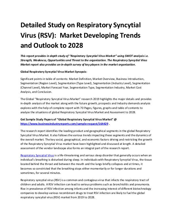 Market Analysis Report Respiratory Syncytial Virus (RSV)Market 2019 - 202